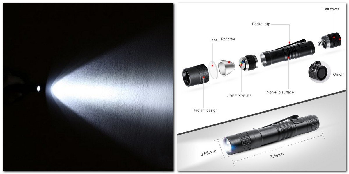 efillooc Mini Cree LED Torch Pocket Flashlight with Clip