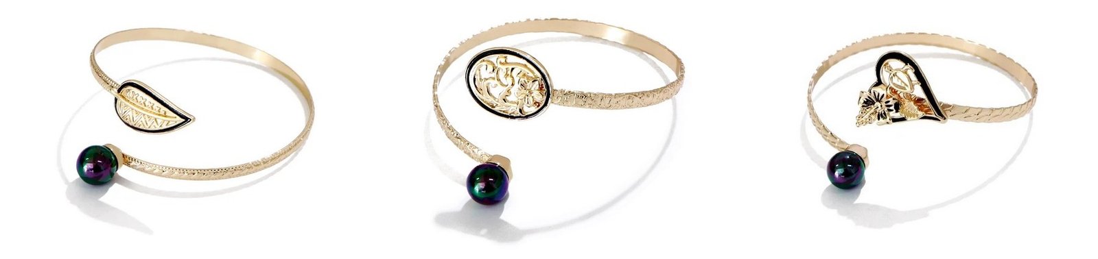 efillooc Hawaiian gold open bangle bracelet with pearl 3