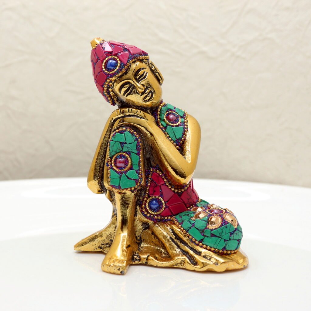 Efillooc Metal Handicraft Sleeping Buddha Statue figurine for Home and car