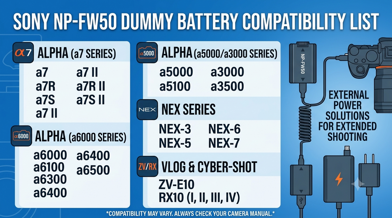 Sony NP-FW50 dummy battery compatibility LIST efillooc.com