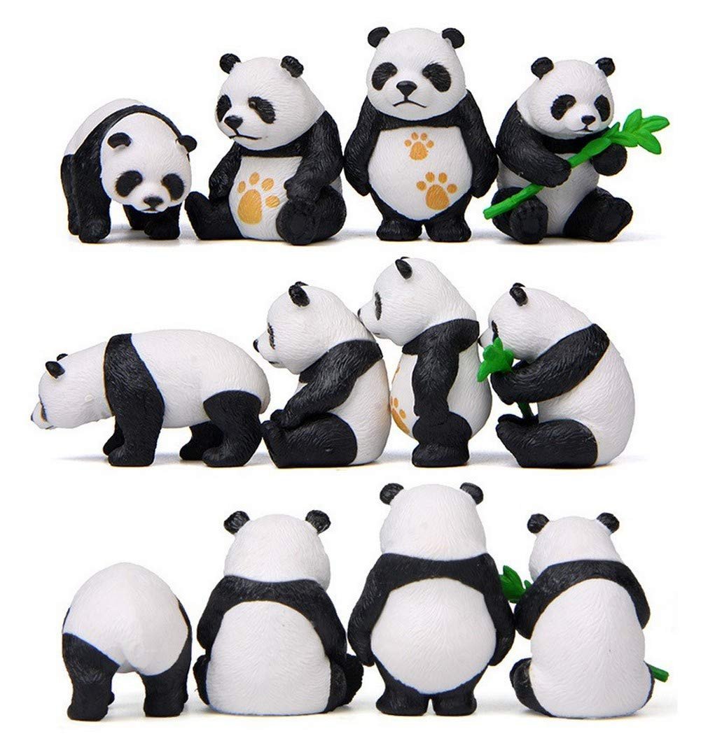 efillooc Chi panda figurine set of 4 miniature showcase decor terrarium