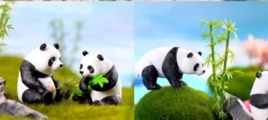 Chi panda figurine set of 4 miniature showcase decor terrarium