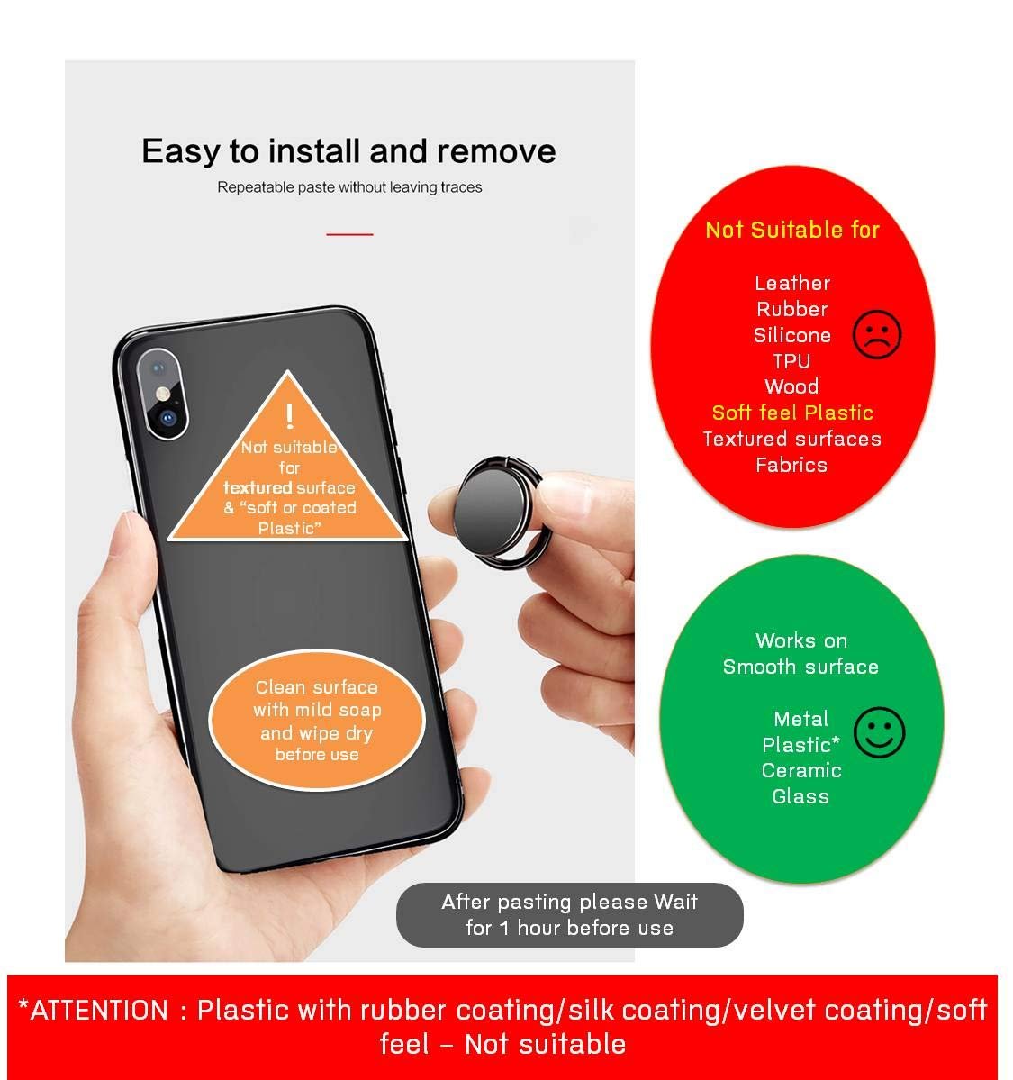 efillooc licheers mobile phone finger ring holder kick stand