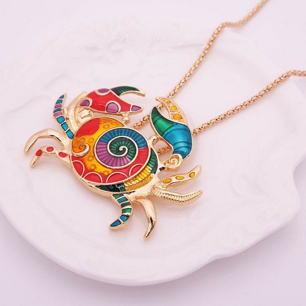 efillooc Ocean Enamel Necklace Pendant Earring Set