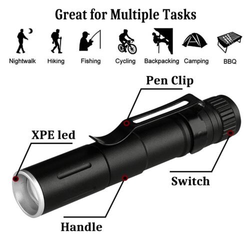 efillooc cree led flashlights 1 AAA battery 3 mode and zoom