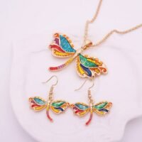 efillooc Ocean Enamel Necklace Pendant Earring Set