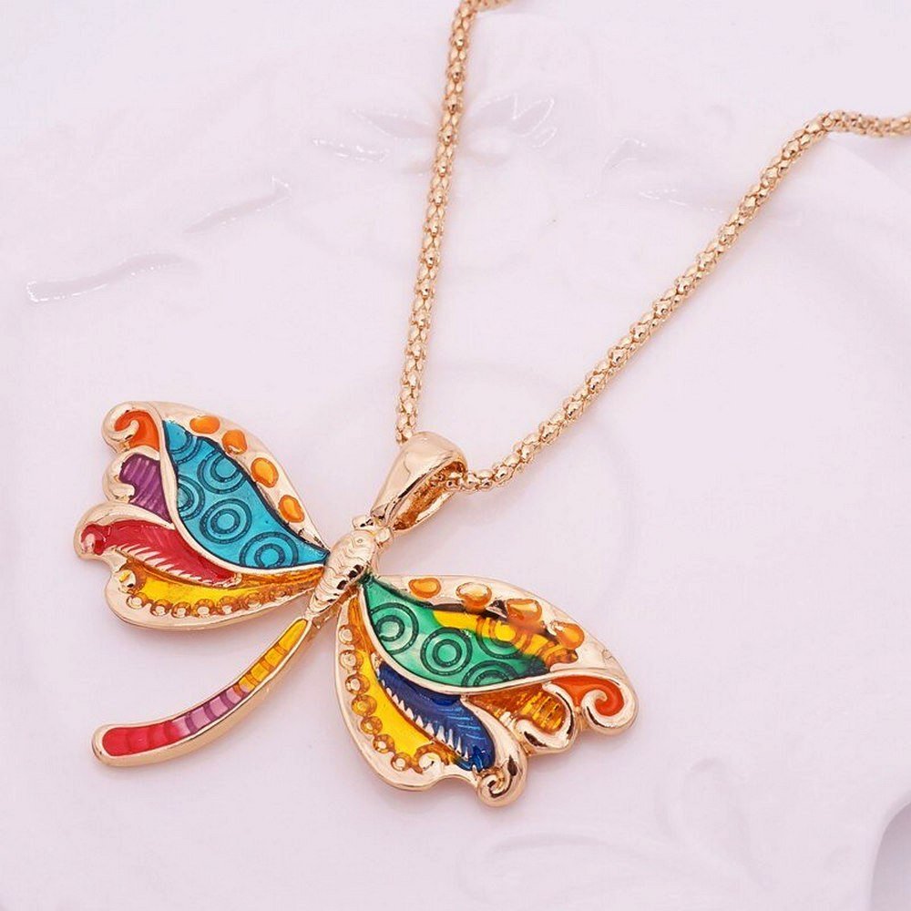 efillooc Ocean Enamel Necklace Pendant Earring Set