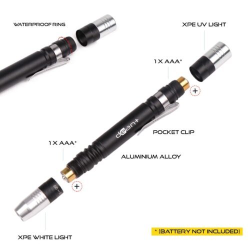efillooc cree led flashlights doctor UV and white 2 AAA battery pen torch