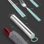 efillooc Stainless Steel Wheat Straw Tableware Gift Set spoon fork chopstick