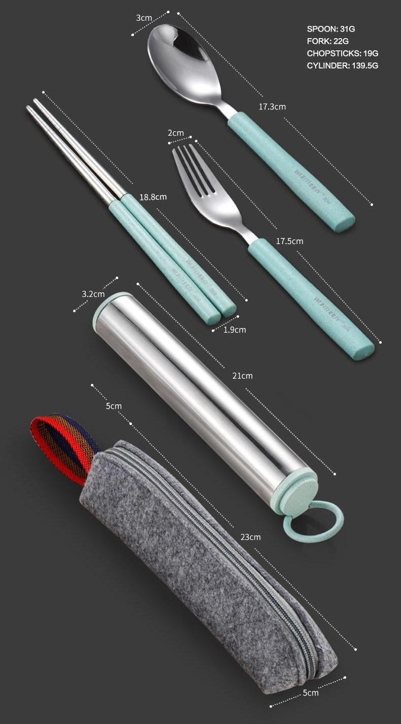 efillooc Stainless Steel Wheat Straw Tableware Gift Set spoon fork chopstick