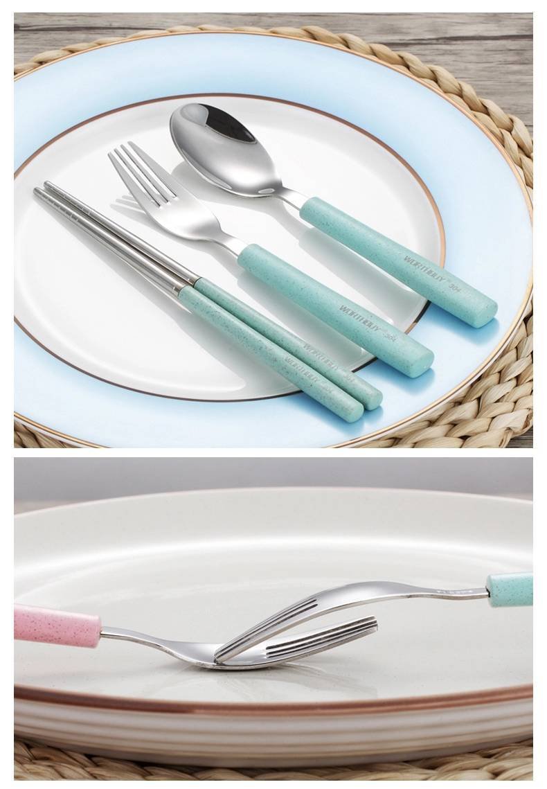 efillooc Stainless Steel Wheat Straw Tableware Gift Set spoon fork chopstick