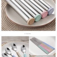 efillooc Stainless Steel Wheat Straw Tableware Gift Set spoon fork chopstick