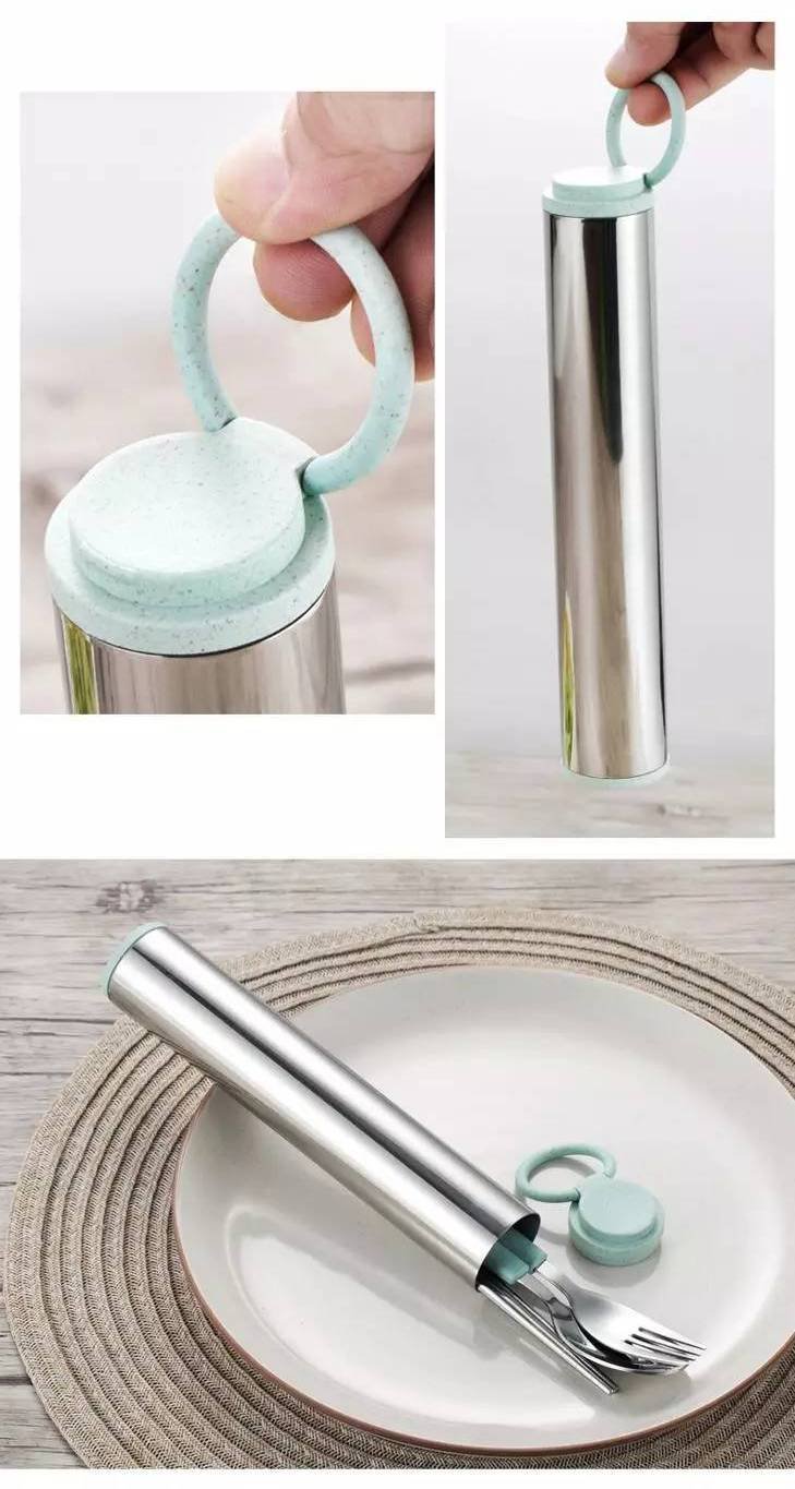 efillooc Stainless Steel Wheat Straw Tableware Gift Set spoon fork chopstick