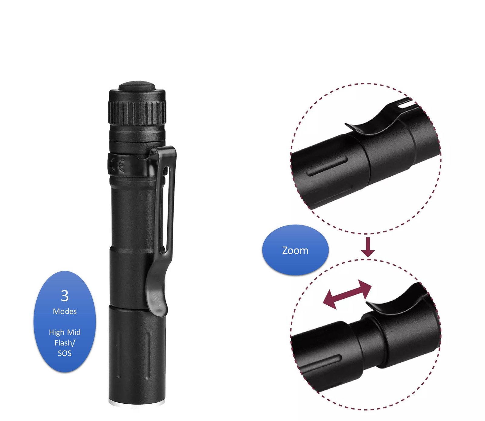 efillooc flashlight 3 mode zoom efillooc cree led flashlight 3 mode zoom with clip mini torch