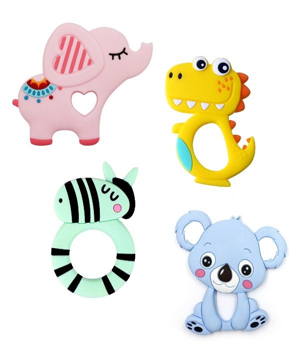 efillooc animal themed silicone teether for baby, BPA free