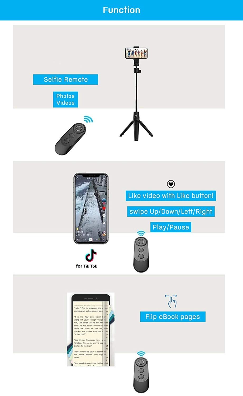 efillooc Bluetooth TikTok Selfie Remote for mobile tablet