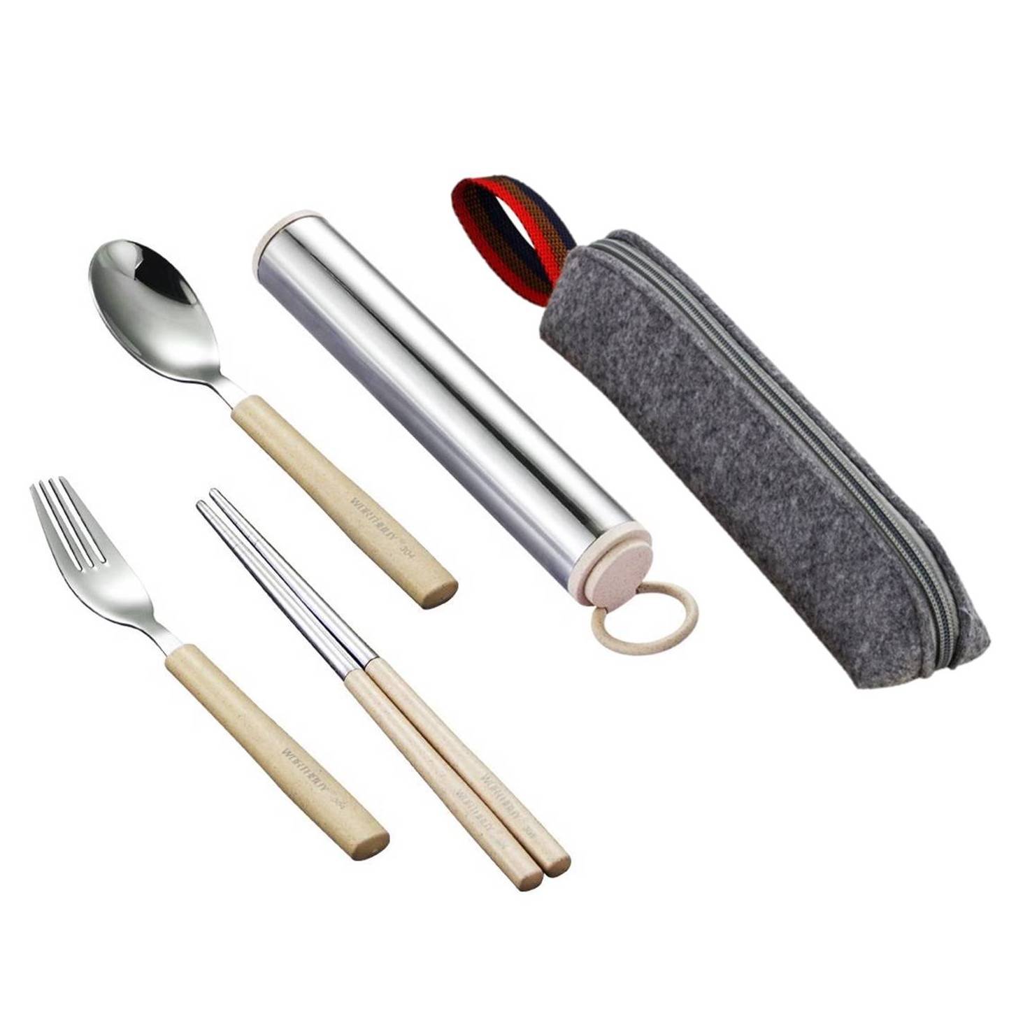 efillooc Stainless Steel Wheat Straw Tableware Gift Set spoon fork chopstick