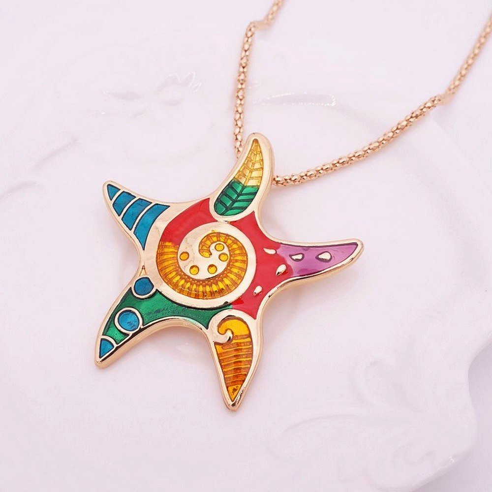 efillooc Ocean Enamel alloy Necklace Pendant Earring Set