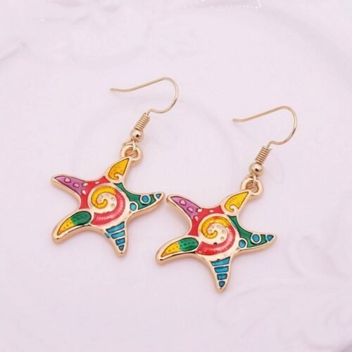 efillooc Ocean Enamel Necklace Pendant Earring Set