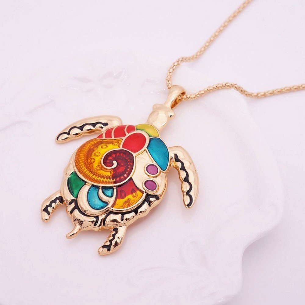 efillooc Ocean Enamel alloy Necklace Pendant Earring Set