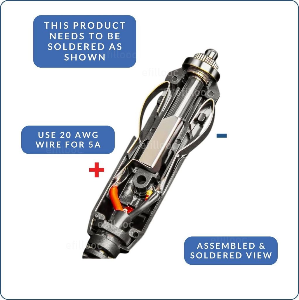 efillooc 12v car socket male plug with fuse LED 5A 60W