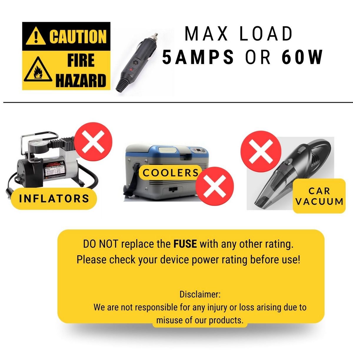 efillooc 12v car socket male plug with fuse LED 5A 60W