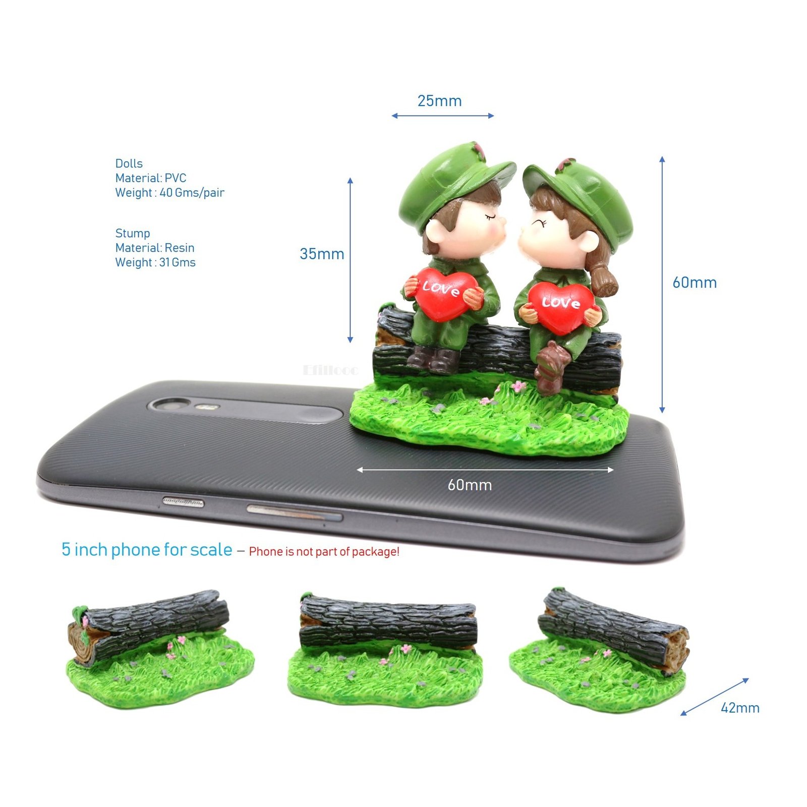 efillooc figurine soldier couple on stump holding heart balloons