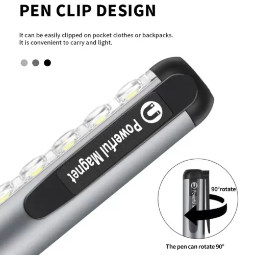 efillooc led cob pen torch flashlight with pocket clip