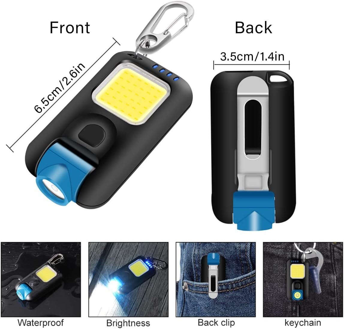 efillooc led cob flashlight rechargeable with clip for travel camping