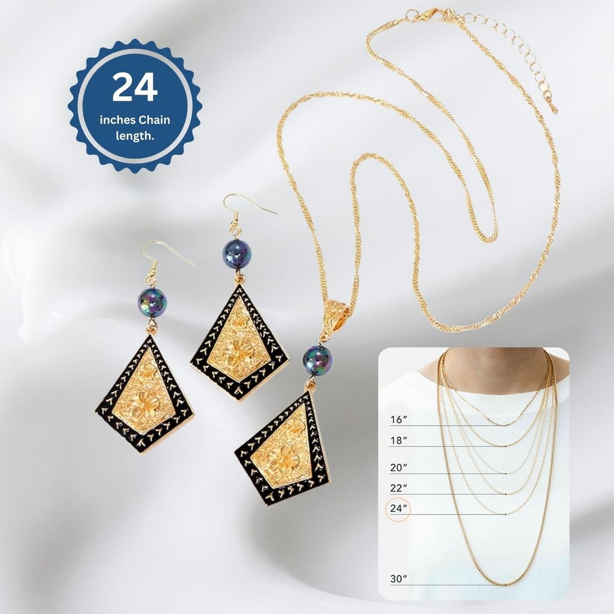 Hawaiian necklace set with pearl cl24 (2) Hawaiian necklace set for women, with pearl and enamel