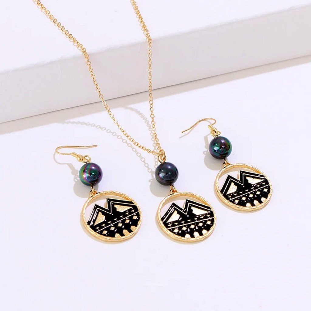 Hawaiian necklace set with pearl round m1 2 Hawaiian necklace set for women, with pearl and enamel