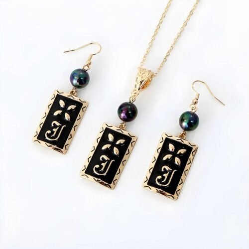 Hawaiian necklace set for women, with pearl and enamel