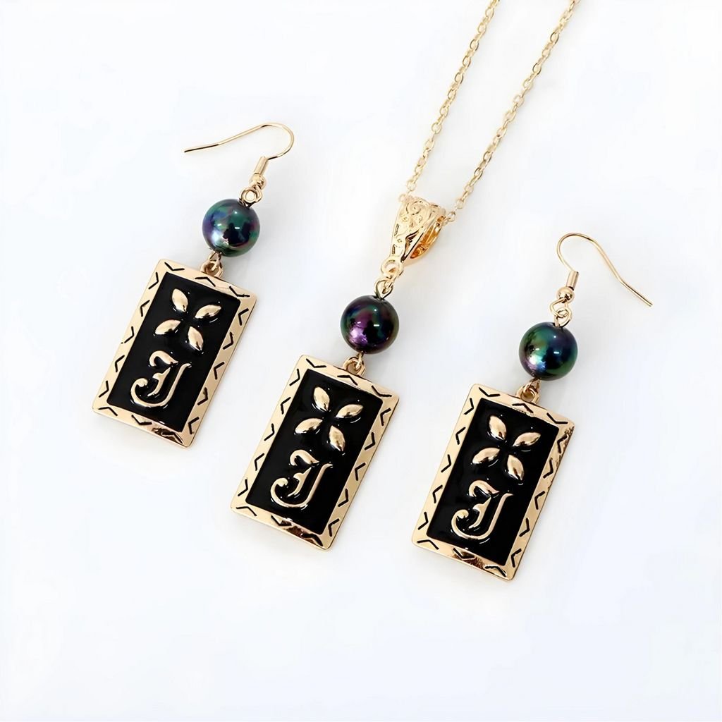 Hawaiian necklace set for women, with pearl and enamel
