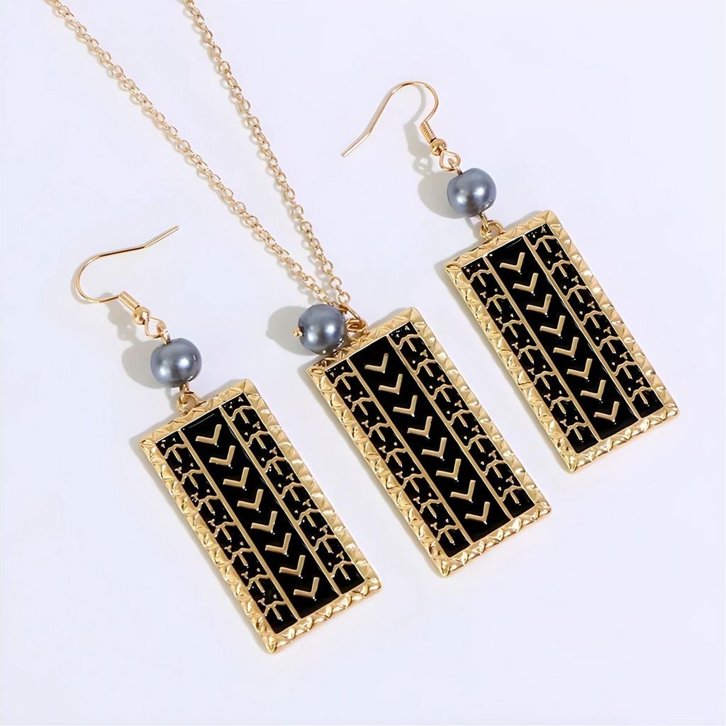 Hawaiian necklace set for women, with pearl and enamel