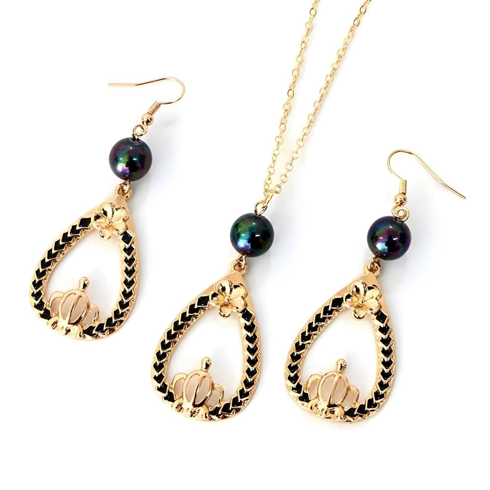 Hawaiian necklace set for women, with pearl and enamel