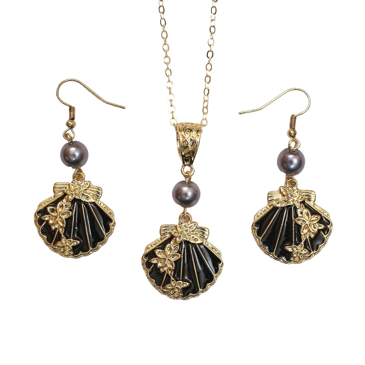 Hawaiian necklace set for women, with pearl and enamel