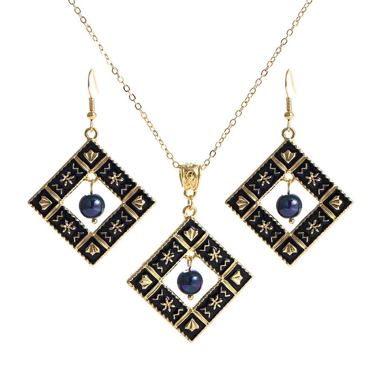 Hawaiian necklace set with pearl square m Hawaiian necklace set for women, with pearl and enamel