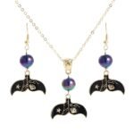 Hawaiian necklace set for women, with pearl and enamel