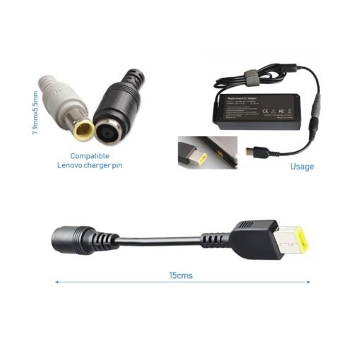 efillooc Power Plug Adapter Converter for Lenovo ThinkPad Round to Square Tip