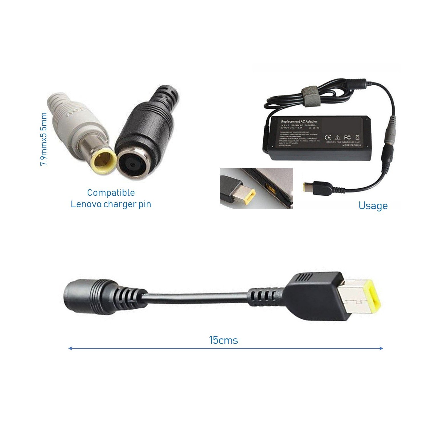 efillooc Power Plug Adapter Converter for Lenovo ThinkPad Round to Square Tip (1) efillooc Power Plug Adapter Converter for Lenovo ThinkPad Round to Square Tip