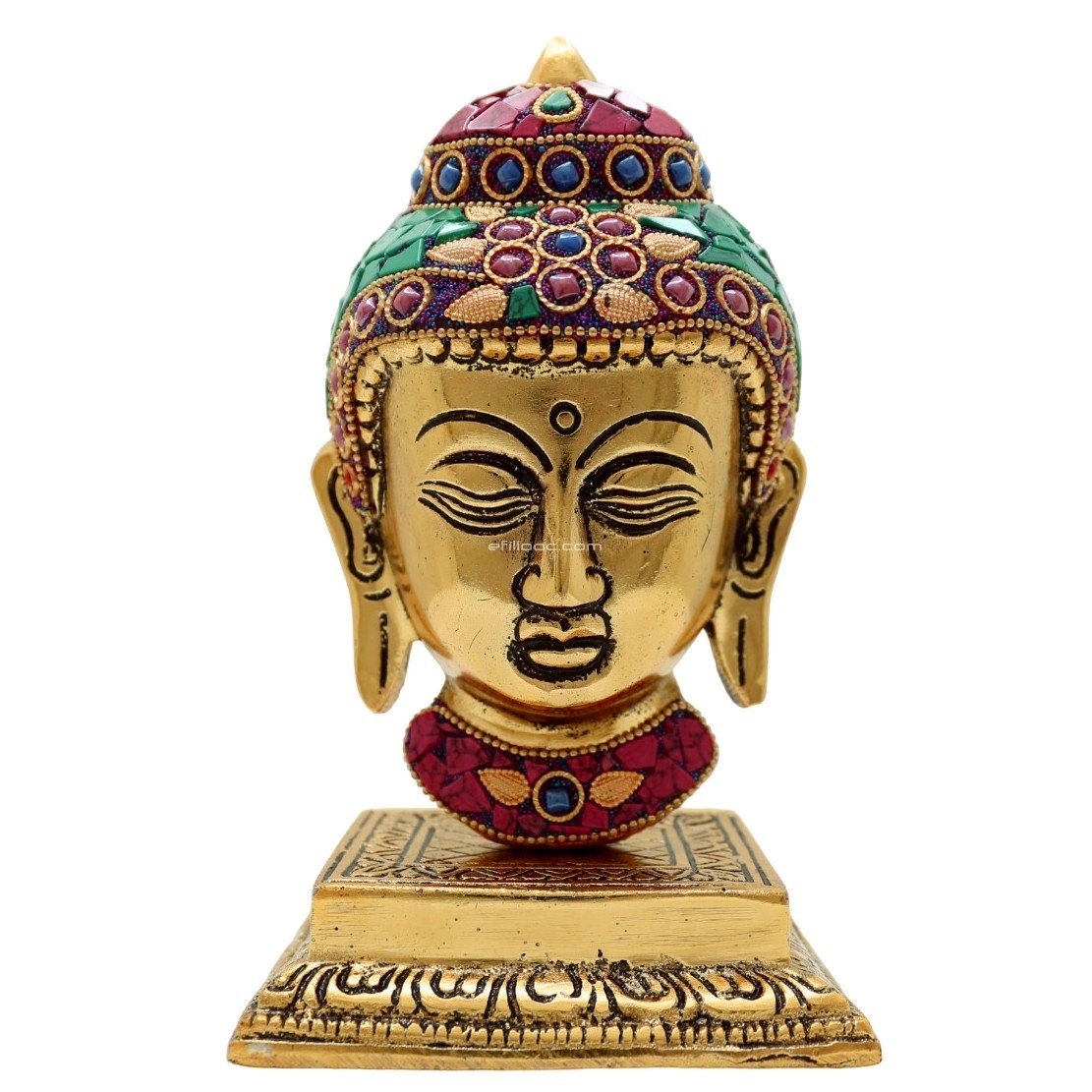 Efillooc Metal Handicraft Buddha Head Pesdestal wm (4) Efillooc brass Metal Handicraft Buddha Head statue bust