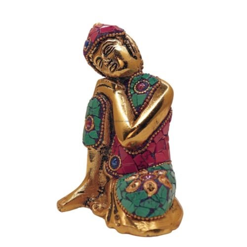 Efillooc Metal Handicraft Sleeping Buddha Statue figurine for Home and car