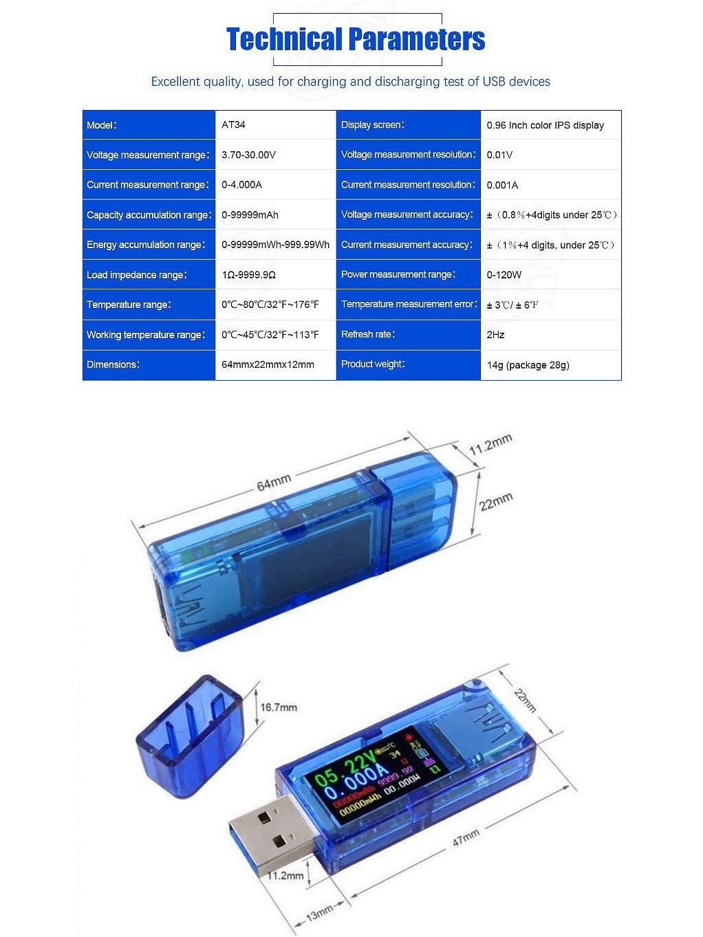 efillooc at-34 usb tester voltmeter