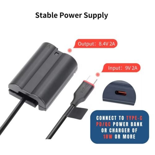 efillooc dummy battery with type-c dc coupler for nikon EL-15 EP-5B