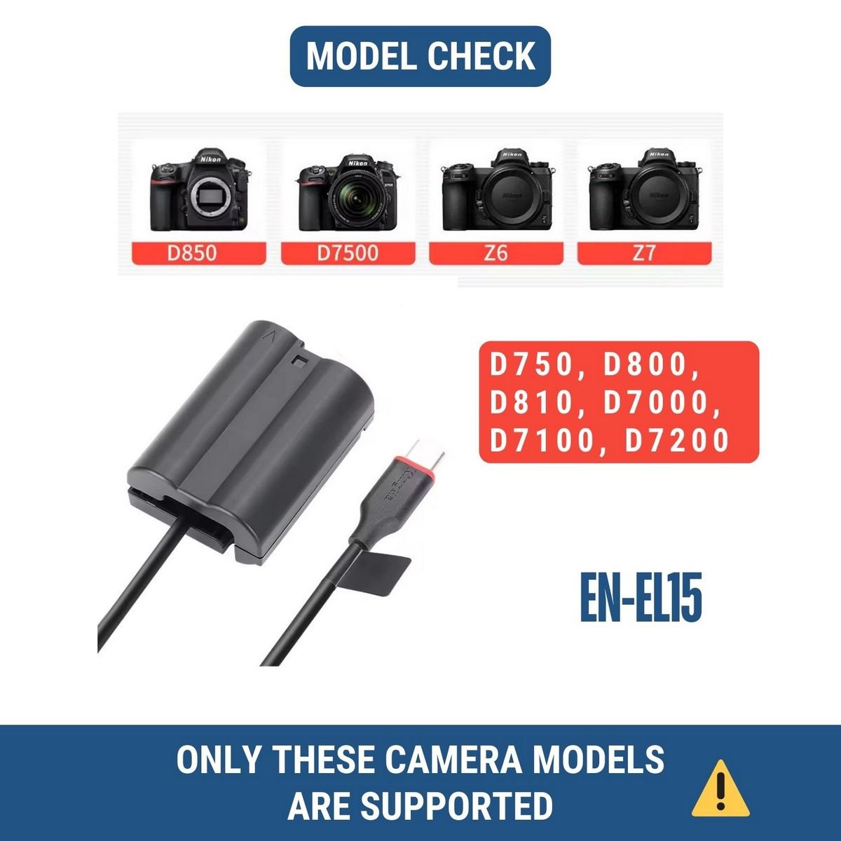 efillooc dummy battery EN EL-15 for Nikon DSLR D750, D800, D810, D850, D7000, D7100, D7200