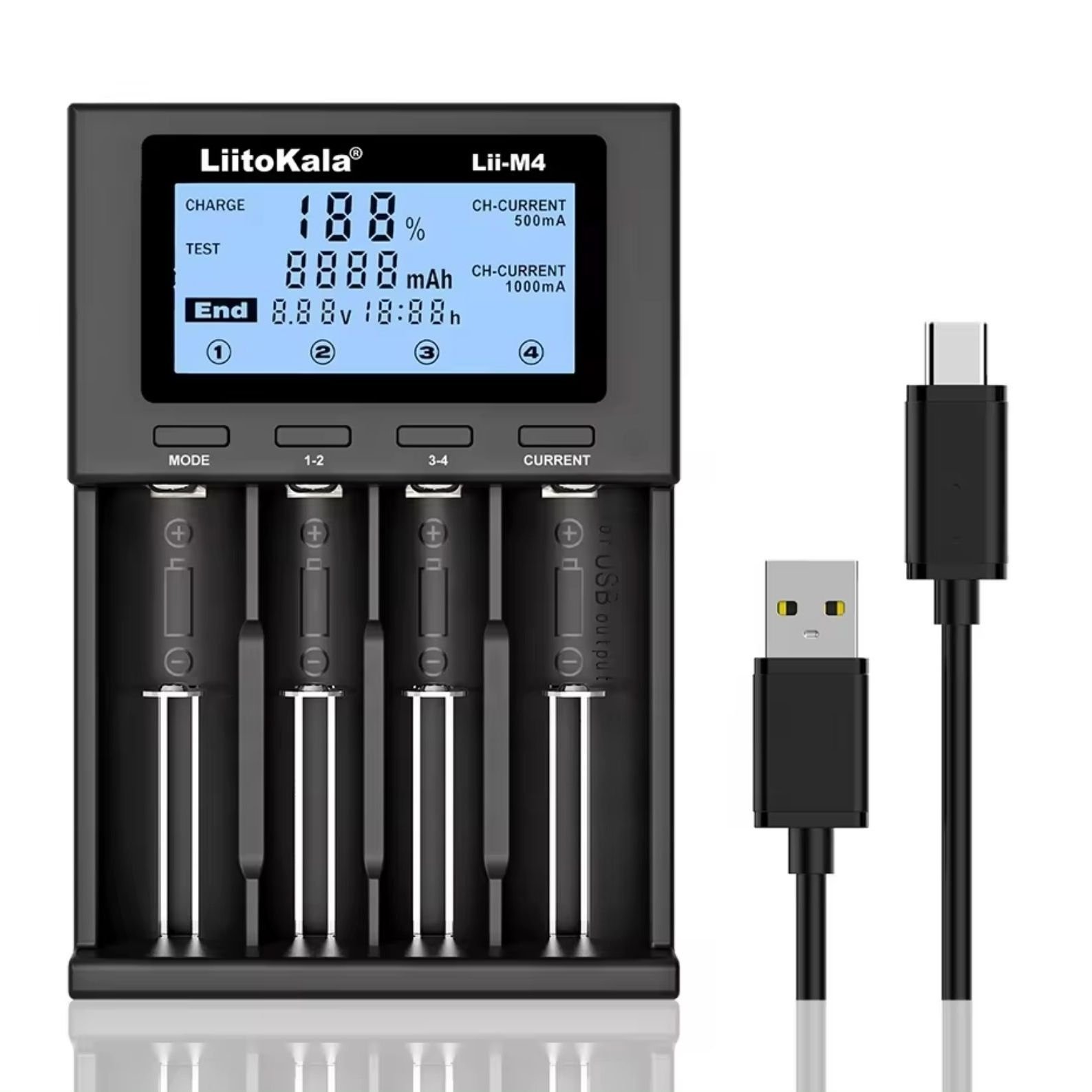 efillooc liitokala lii-M4 4 Bay smart battery charger USB AA AAA 18650 14500 21700