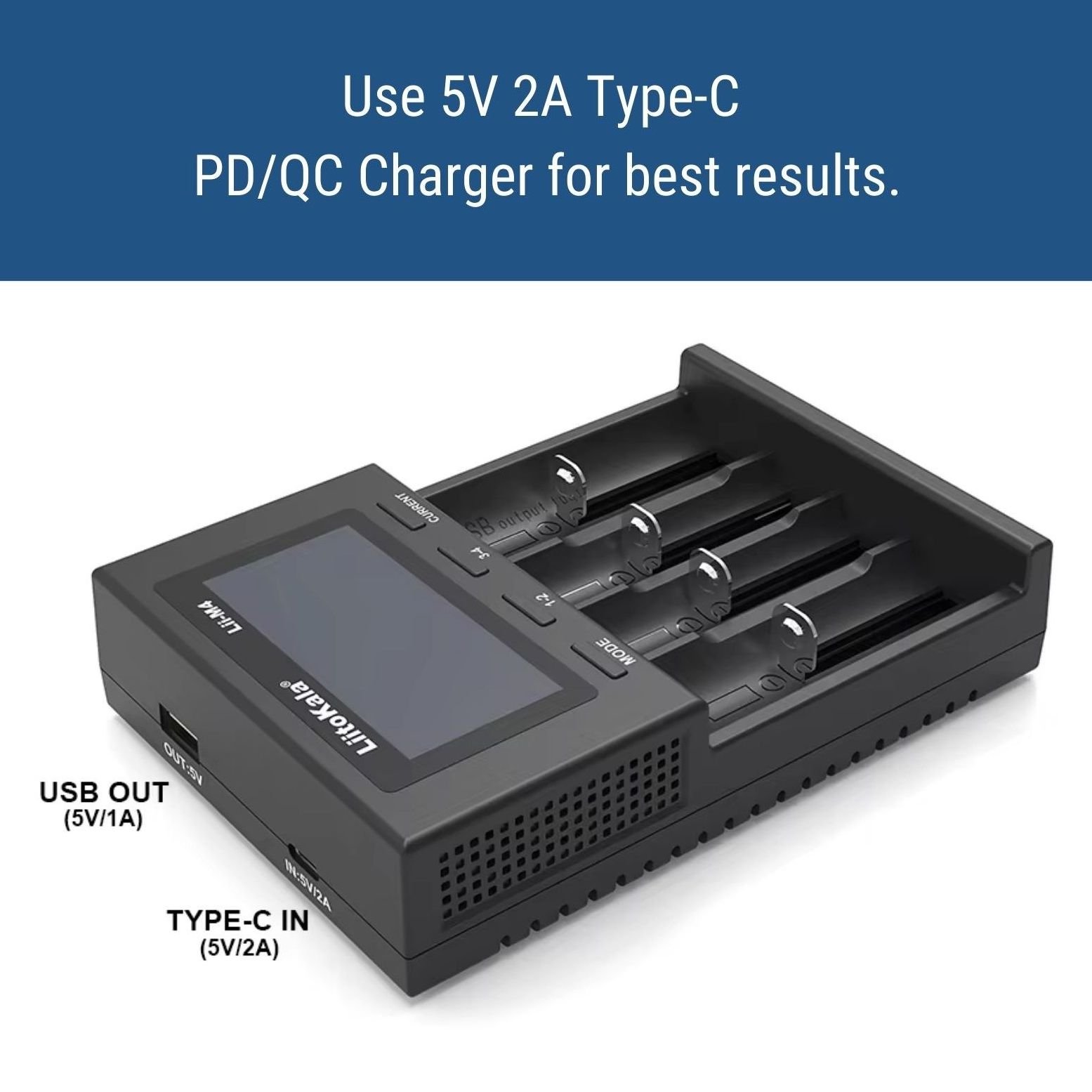 efillooc liitokala lii-M4 4 Bay smart battery charger USB AA AAA 18650 14500 21700