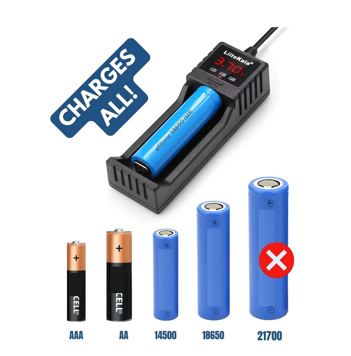 efillooc liitokala lii-S1 battery charger USB Type-C AA AAA C 14500 18650 RCR123 21700