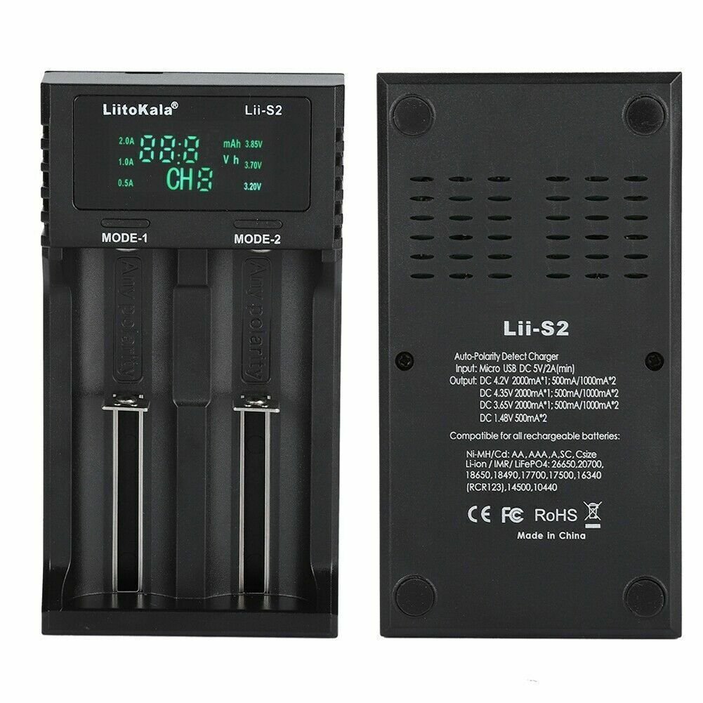 efillooc liitokala lii-S2 battery charger USB AA AAA 18650 4.2V 2A output