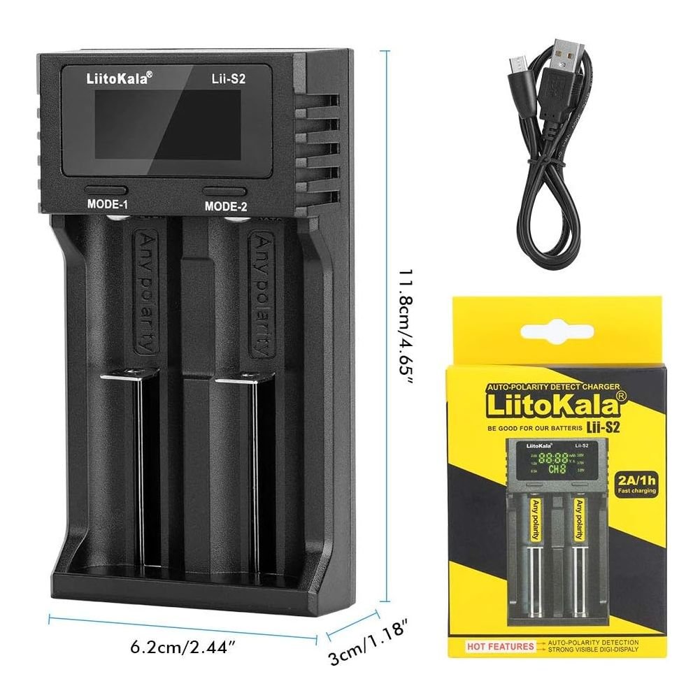 efillooc liitokala lii-S2 battery charger USB AA AAA 18650 4.2V 2A output